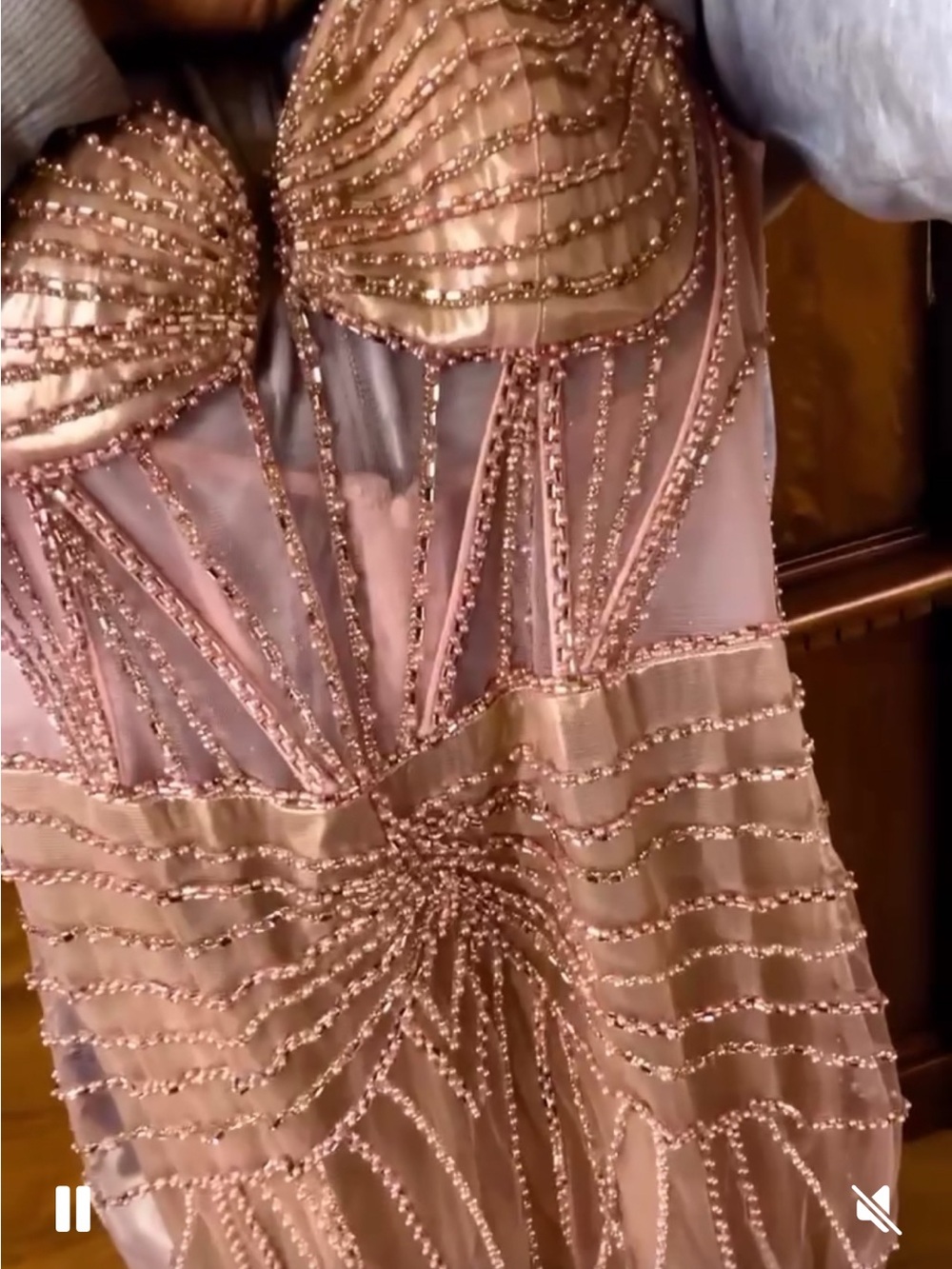 Embellished Rose Gold Evening Dress - Women Dresses